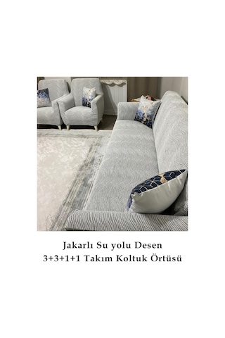 StarMall Su Yolu Koltuk Örtüsü, kanepe, çekyat Kılıfı Yıkanabilir Streçli Lastkli Esnek 3+3+1+1 Takım Taş Gri