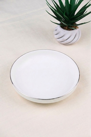 Tabak Evi Porselen Sofia Platin Yaldızlı Çukur Tabak 18,5cm 620cc Tekli Krem