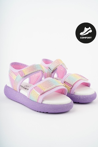 Muggo Cruz Garantili Günlük Ortopedik Hafif Taban Simli Ve Cırtlı Kız Çocuk Sandalet Mor