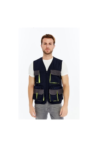 Uniprom İş Yeleği Lizbon Plus Model Çok Cepli Harman Kumaş Lacivert