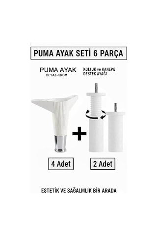Puma 15 Cm Beyaz-krom 6'lı Set Mobilya Kanepe Tv Ünitesi Dolap Konsol Ve Destek Ayağı Beyaz-krom