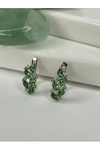 Alekseev Jewellery 925 Ayar Gümüş Zümrütlü Mücevher Küpeler 250100961 beyaz