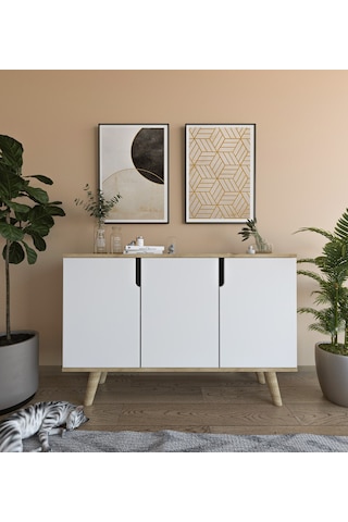 Verona Çok Amaçlı Ahşap Ayaklı Konsol Safir Meşe-beyaz