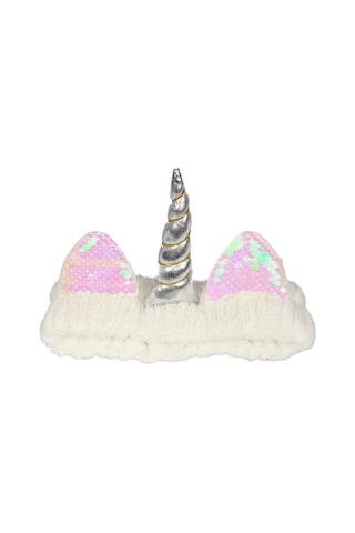 Unicorn Peluş Bandana Makyaj Saç Bandı Beyaz Gümüşi Boynuzlu Gümüş