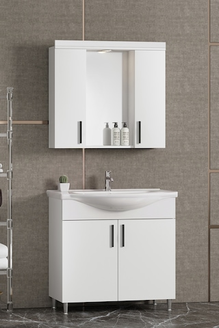 Özceden Leylak 80 Cm Beyaz Mdf Seramik Lavabolu Asma Banyo Alt Dolabı