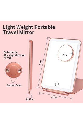 Lemestar Taşınabilir Led Aydınlatmalı Makyaj Aynası, Dokunmatik Sensörlü, Şarj Edilebilir, Hediye Kutusunda Pembe