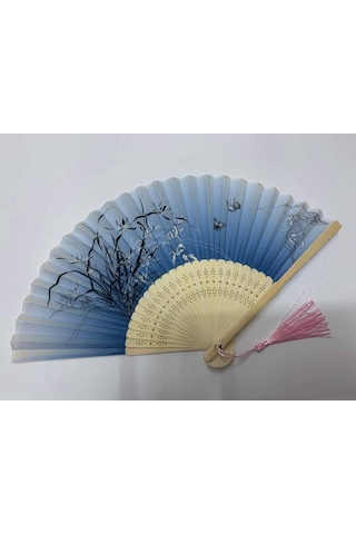 Beluga Yelpaze Bambu Serinletici Vintage Mavi Şık Dekorasyon Püsküllü Japon Yelpaze 0310