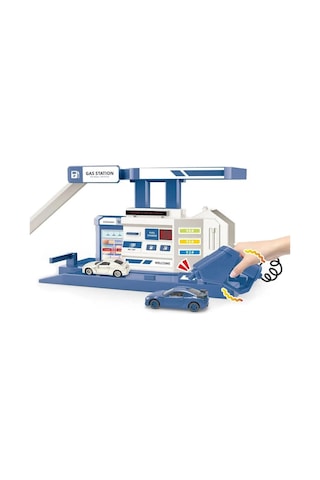 Metal Araç Benzin İstasyonu Mavi