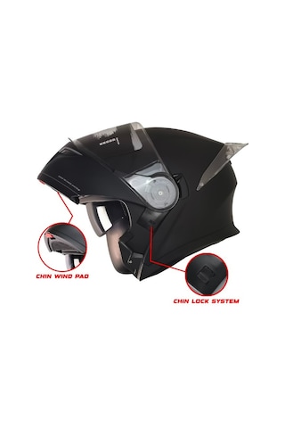 Fr-965 Mat Siyah Motosiklet Kaskı Çene Açılır Güneş Vizörlü Motorcu Kask