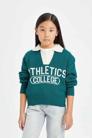 DeFacto Kız Çocuk Polo Yaka Yazı Baskılı Triko Kazak D3190A824WNGN994 Yeşil