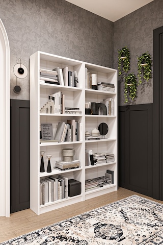 Asra Trend 2 Modüllü Kitaplık K-003 %100 MDF 10 Bölmeli Modern Ofis Çalışma Masası Yanı Rafı Beyaz
