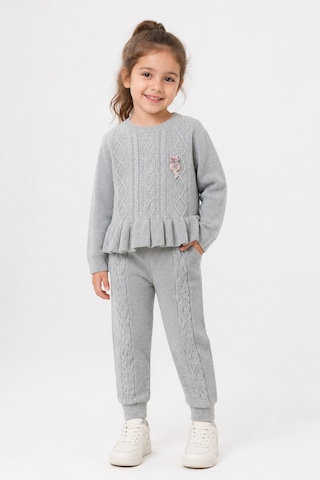 Babyhola 1-5 Yaş Kız Çocuk Triko Örme Takım 23216 Gri