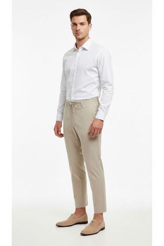 Plus Scorpion Erkek Bağcıklı Lastik Belli Slim Fit Kumaş Pantolon Rahat Kalıp, Günlük & Şık Kombin Pantolonu Açık Bej