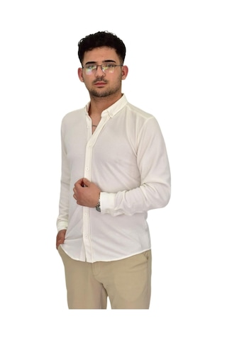 Erkek Likralı Spor Silim Fit Gömlek Bgl-st04331 Beyaz