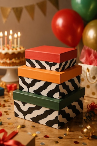 Kolix Zebra Desenli 3'lü Hediye Kutusu Seti Renkli Kapaklı Dekoratif Hediye Paketleme Kutusu