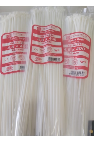 Pemsan 4.8X400 Plastik Cırt Kelepçe Kablo Bağı Beyaz 100'Lu Paket