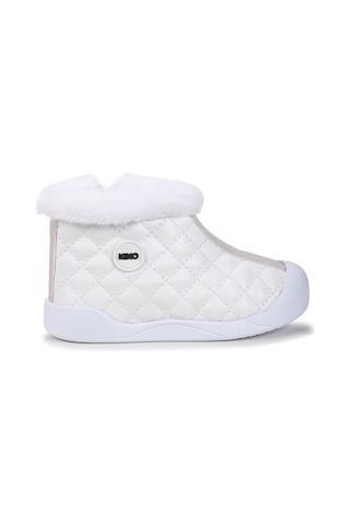 Kiko Kids Biser Fermuarlı Termo Taban Kız Çocuk Bot Ayakkabı Beyaz