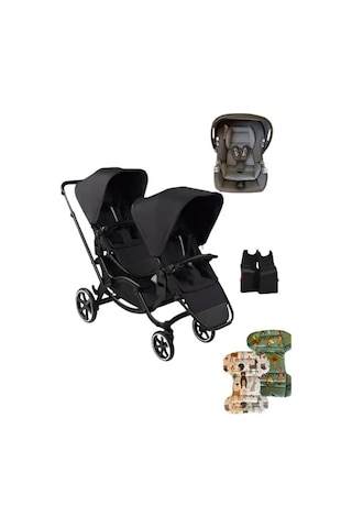 Abc Design Zoom2 Coal Travel Set - Özel Seri İkiz Bebek Arabası Antrasit Ana Kucaklı Seyahat Seti