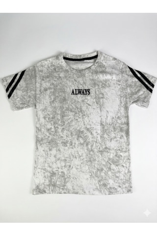 Erkek Çocuk Vintage Görünümlü Beyaz T-shirt - Retro Şerit Detaylı Grafik Baskılı Üst Beyaz