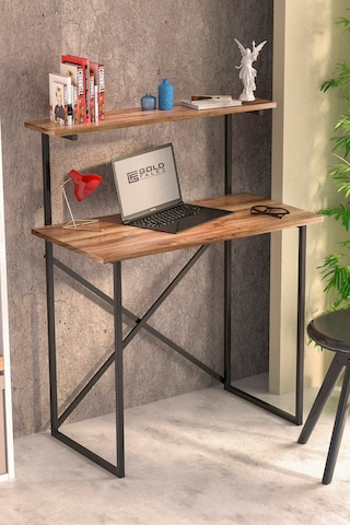 Çalışma Masası Raf Kitaplık Çok Amaçlı Ofis Masa Ceviz