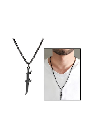 Kama Tasarım Siyah Renk Çelik Erkek Kolye (504723364) Metalik