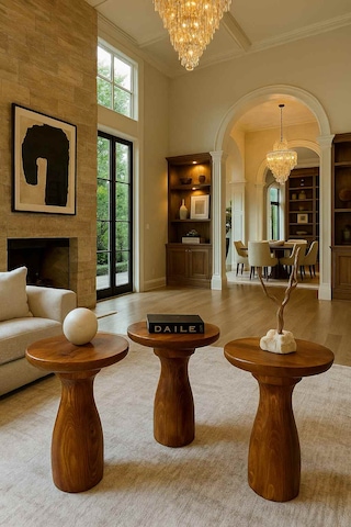 Doğal Meşe Renk 3 Lü Ahşap Mantar Sehpa Zigon Fiskos Seti Meşe