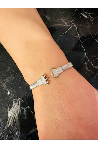 Gümüş Erkek Bileklik ,0.15 Karat Doğal Beyaz Safir Taşlı