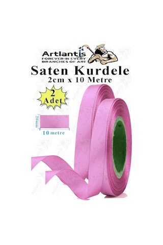 Pembe Kurdele Saten 2 Cm 10 Metre 2 Adet Saten Kurdela Parlak Hediye Ve Süsleme Şeridi Süs Paketleme Çiçek Saç El