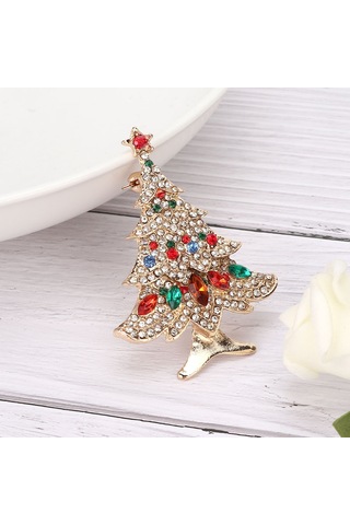 Mufunye Kırmızı Taşlı Noel Ağacı Desenli Yetenekli Broş - Kaliteli Alyaş材质 - Partiler Ve Hediyeler İçin Ideal Diğer