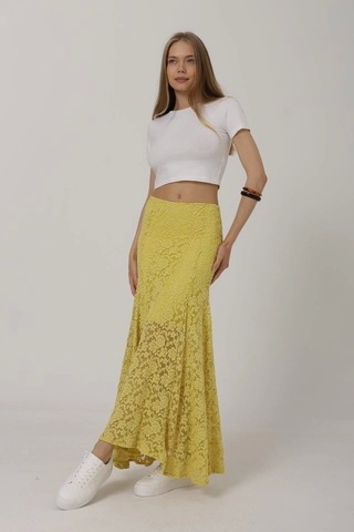 Bel Lastikli Dantel Etek - Sarı Sarı