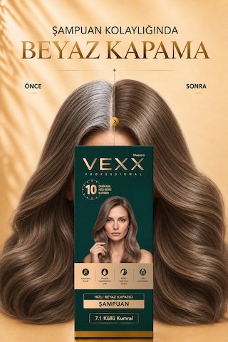 Vexx Professional Beyaz Kapatıcı Pratik Boya Şampuan Küllü Kumral 7.1 Amonyaksız Formül 300 Ml.