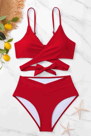 Angelsin Şık Bel Kuşak Detaylı Bikini Üstü Kırmızı 001