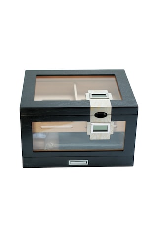 Premiumquality Providencia Çift Nem Ölçerli Siyah Sedir Humidor Puro Kutusu - Tr9637