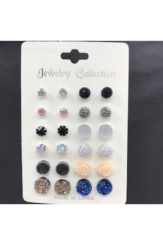 Samdoo 12 Çift Renkli Taşlı Minimalist Küpe Seti - Güzellik Ve Tarz İçin Moda Aksesuarı Diğer