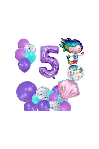 5 Yaş Deniz Kızı Temalı Doğum Günü Parti Kutlama Seti Konsept 2