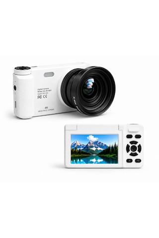 4k Wifi Dijital Fotoğraf Makinesi 0.45x Geniş Açı Lensli, Döner Ekranlı Kompakt Vlog Kamera