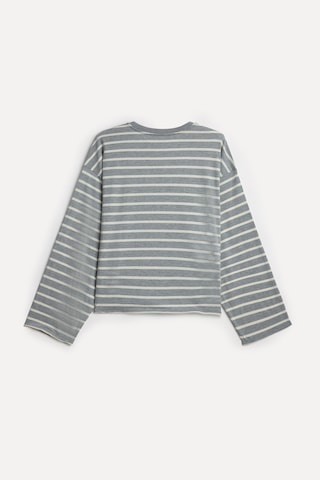 Mudo Kadın Kadın Gri Melanj Çizgili Loose Fit Bisiklet Yaka Sweatshirt 1271472