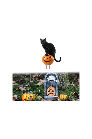 Suntek Heykeli Bahçe Kazığı 18,9x28-cm-kara-kedi-balkabağı