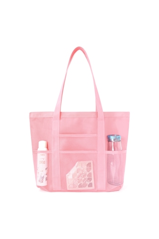 Skycity Kırmızı Renkli Çok Amaçlı Katlanabilir Ağ Desenli Plaj Çanta - Büyük Kapasiteli Spor Yüzme Sauna Çantası Pembe