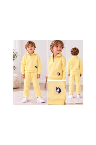 Toikids Kız Ve Erkek Çocuk Yarım Fermuarlı Eşofman Takımı Sarı