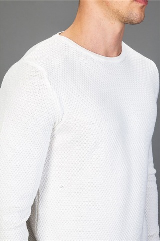 Tudors Slim Fit Dar Kesim Bisiklet Yaka Petek Desenli Erkek Kazak-14927 Beyaz