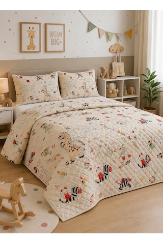 Çift Kişilik Kapitone Dolgulu Safari Desen Pike 4 Mevsim 2 Adet Yastık Kılıfı Dahil 200x230cm Bej
