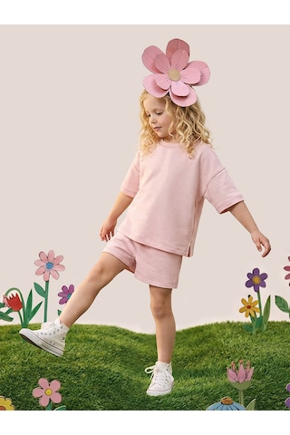 Mshb&g Pembe Oversize T-shirt Şort Takım Kız Çocuk %100 Pamuk Çok Renkli