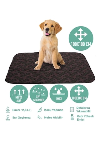 Abso 4 Katlı Yıkanabilir Emici Köpek Pedi Kahve Kemik Baskılı
