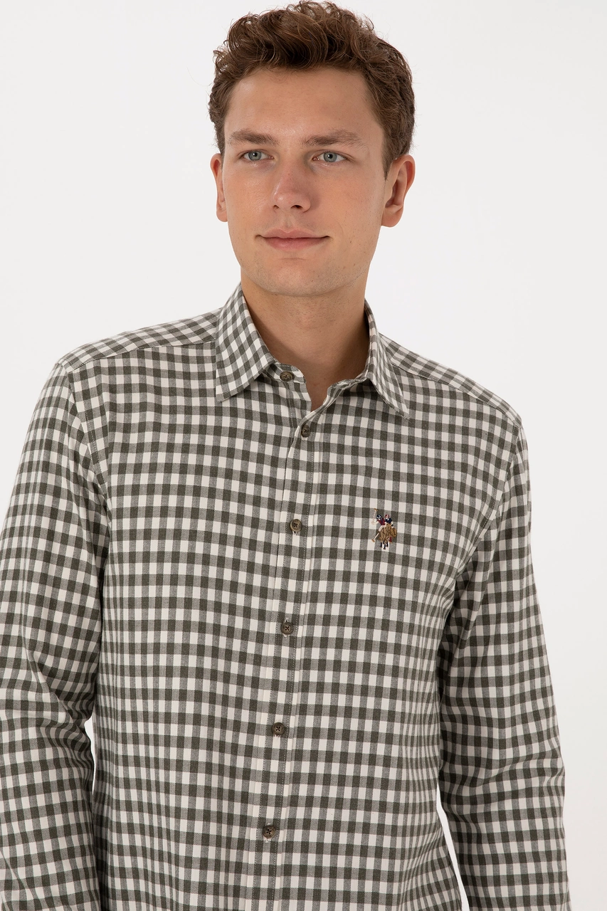 U.S. Polo Assn. Erkek Koyu Yeşil Uzun Kollu Kareli Gömlek 50316593-VR079