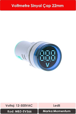 Momentum 22mm Voltmetre Sinyal Lambası 12-500VAC Mavi MB3-EV566