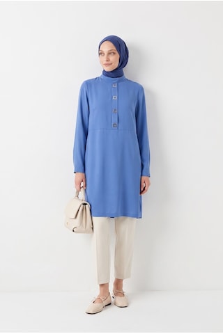Armine Trend Metal Aksesuar Detaylı Hakim Yaka Tunik İndigo 26yt485