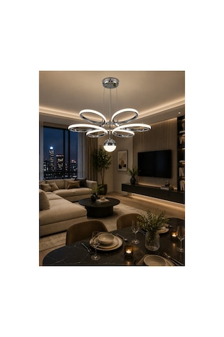 Toplu Yonca 6'lı Modern Krom Led Avize 3 Renk Salon Hol Mutfak Yatak Odası Avizesi