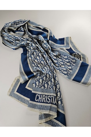 Miorel Scarfs Yeni Sezon Harf Desen Cd Vual İpek Şal Fular Silk Scarfs Shawl Hijab Lacivert