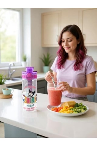 Kuromi Hello Kity Ve Arkadaşları Plastik Matara 500 Ml 3421 Çok Renkli